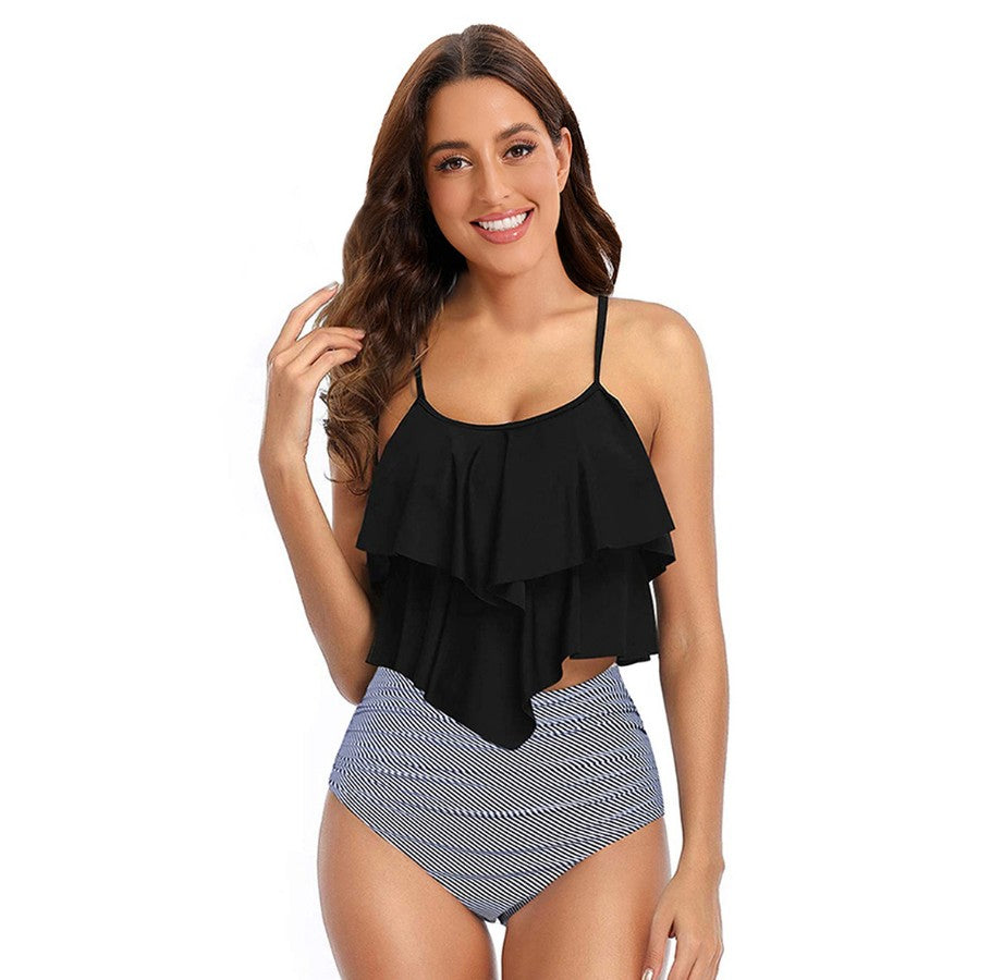 Drune Tankini-Set mit bauchwegformendem Blattmuster
