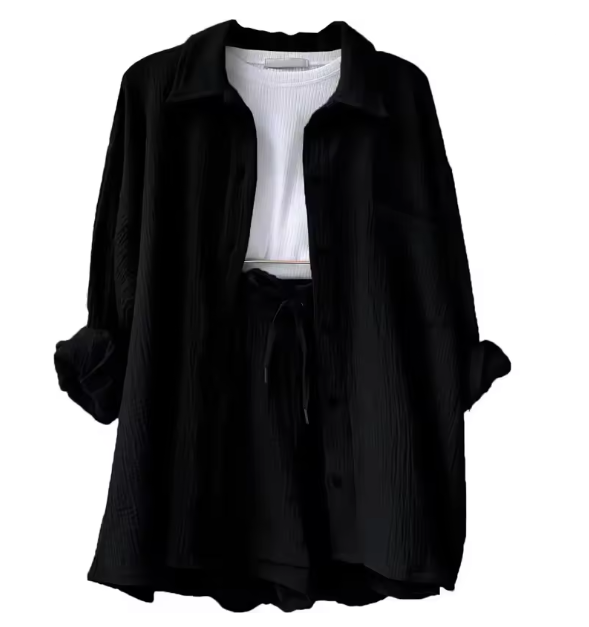 Drune | Damen Einfarbiges Reverskragen Hemd & Shorts Zweiteiliges Set