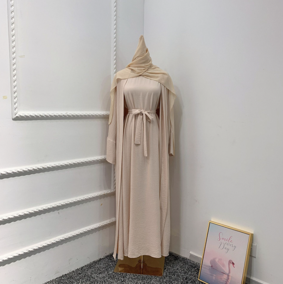 Drune | Elegantes Frauen Muslimisch Islamisch Saati Grosgrain Einfarbig Maxi Kleid Mit Gürtel