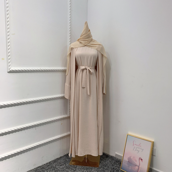Drune | Elegantes Frauen Muslimisch Islamisch Saati Grosgrain Einfarbig Maxi Kleid Mit Gürtel