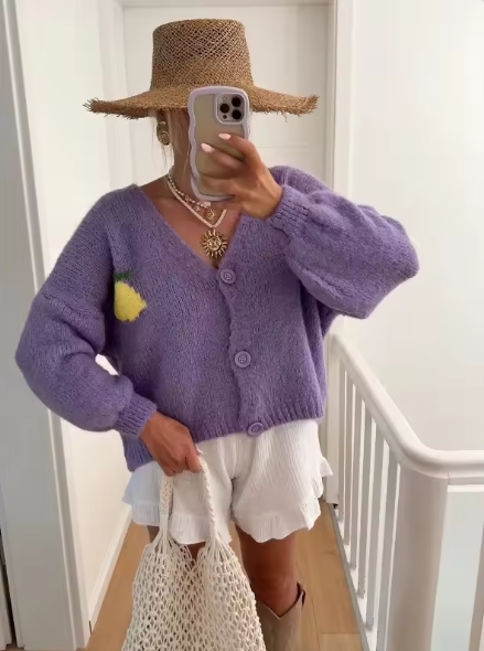 Drune | Strickpullover mit Zitronenprint für Damen