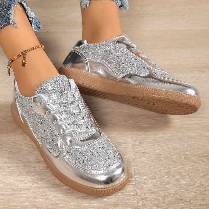 Damen modische Sneaker mit schimmerndem Obermaterial und rutschfester Sohle Drune