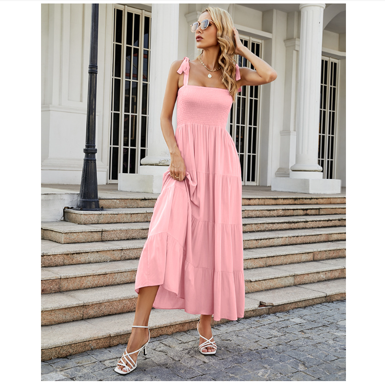 Damen Bodenlanges Rüschen-Maxikleid mit schulterfreiem Schnitt und fließendem Material Drune