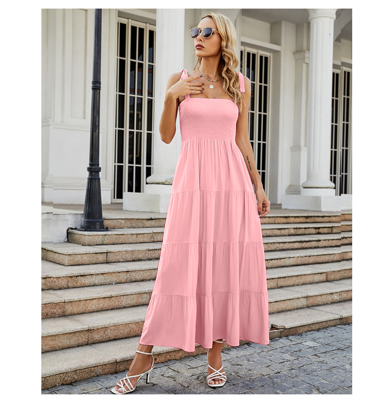 Damen Bodenlanges Rüschen-Maxikleid mit schulterfreiem Schnitt und fließendem Material Drune