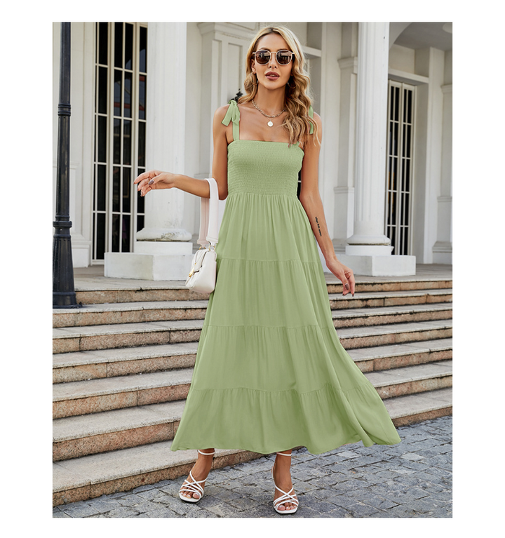 Damen Bodenlanges Rüschen-Maxikleid mit schulterfreiem Schnitt und fließendem Material Drune