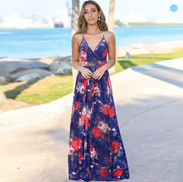 Drune | Damen modisches Halfterdruck-Taillenslimming-Kleid