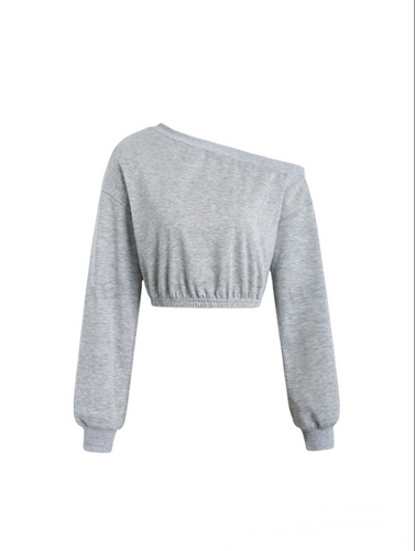 Damen lässiger cropped Pullover mit asymmetrischem Ausschnitt Drune
