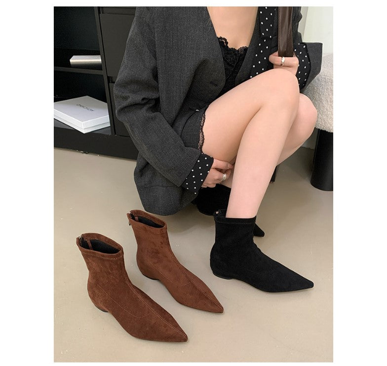 Damen Wildleder Spitz Zehen Knöchel Stiefeletten Drune