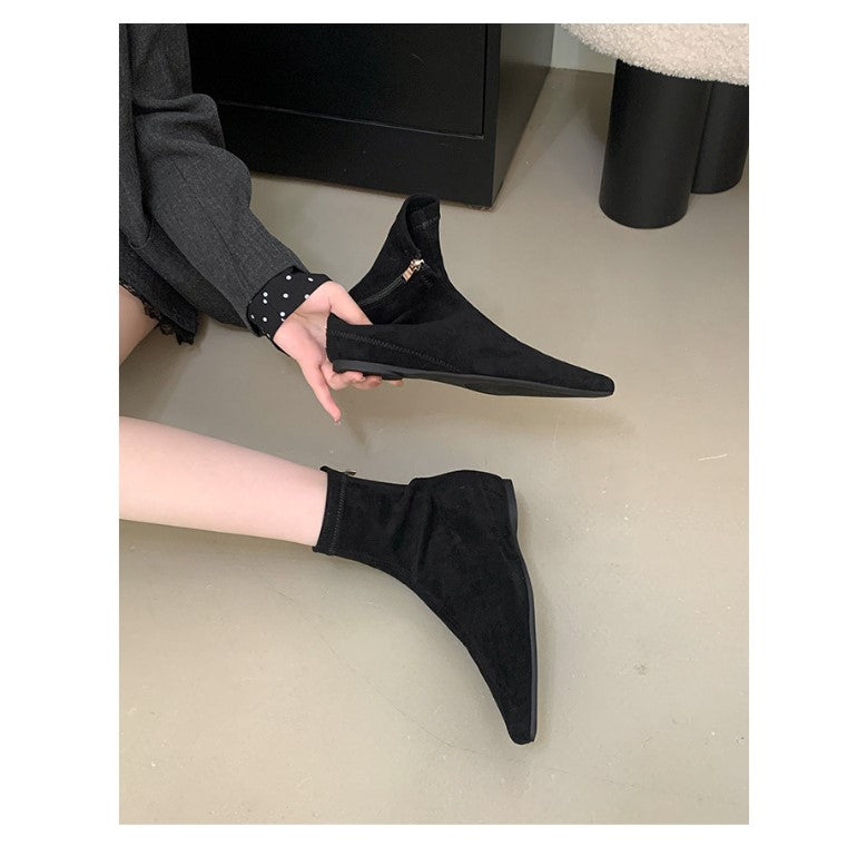 Damen Wildleder Spitz Zehen Knöchel Stiefeletten Drune