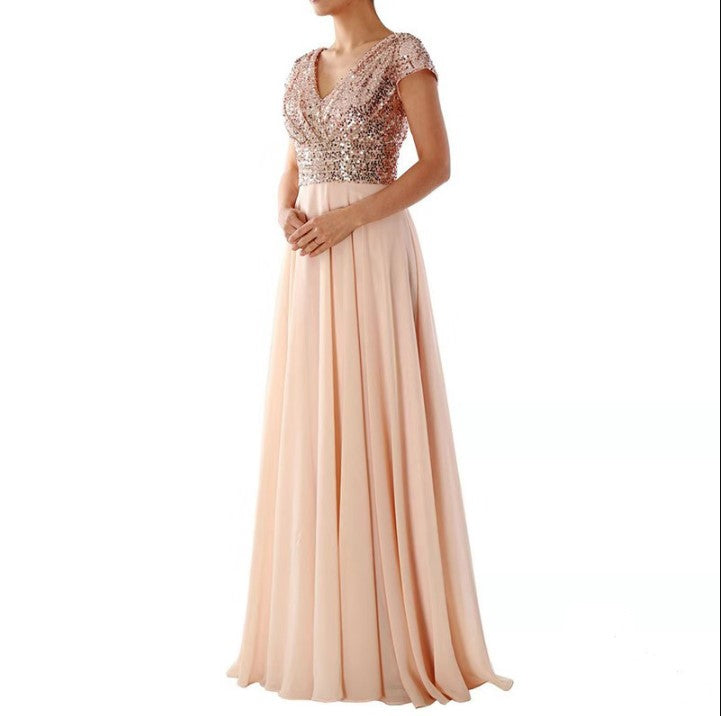 Damen Elegantes Abendkleid mit schimmerndem Oberteil und fließendem Rock Drune