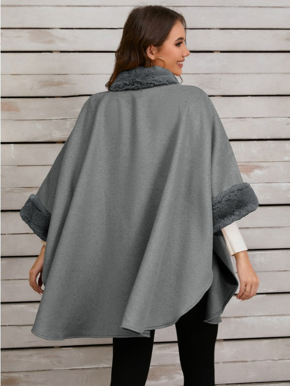 Drune | Mid-Length Poncho Mantel Damen Unregelmäßig Knöpfe Fledermausärmel Damen Elegant Lässig Oversized Jacke