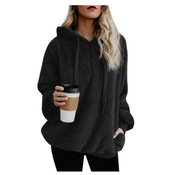 Drune | damen-fleece-sweatshirt mit reibverschluss am ausschnitt