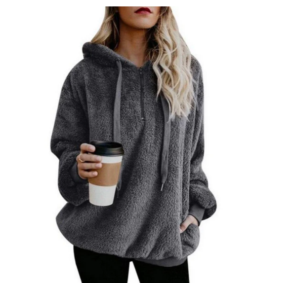 Drune | damen-fleece-sweatshirt mit reibverschluss am ausschnitt