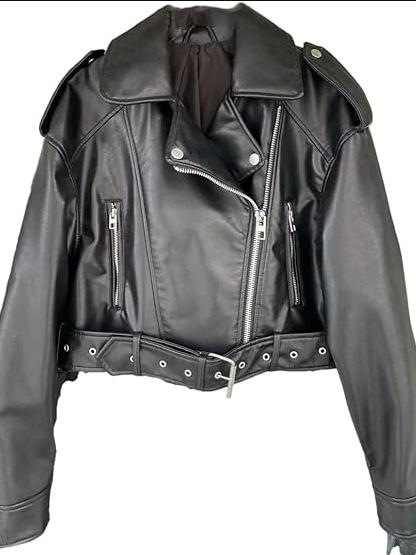 Drune | Leder Reverskragen Cropped Jacke mit Gürtel