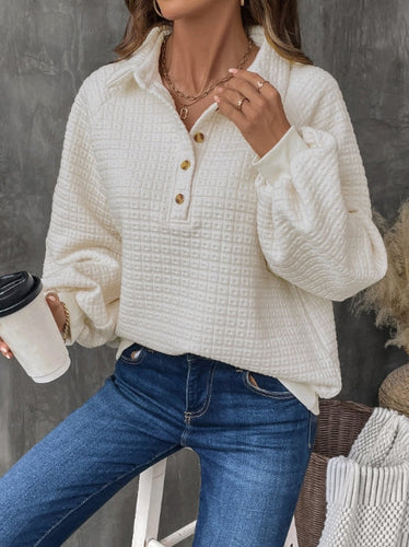 Drune | Sweatshirt - Oversized Fit - Gitterstricktextur - Halber Reißverschluss - Lange Ärmel