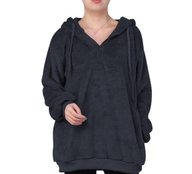 Drune | damen-fleece-sweatshirt mit reibverschluss am ausschnitt