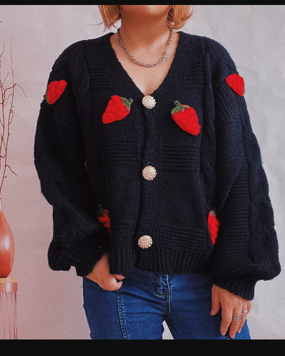 Drune | Offener Cardigan Vorne mit Erdbeere für Den Frühling