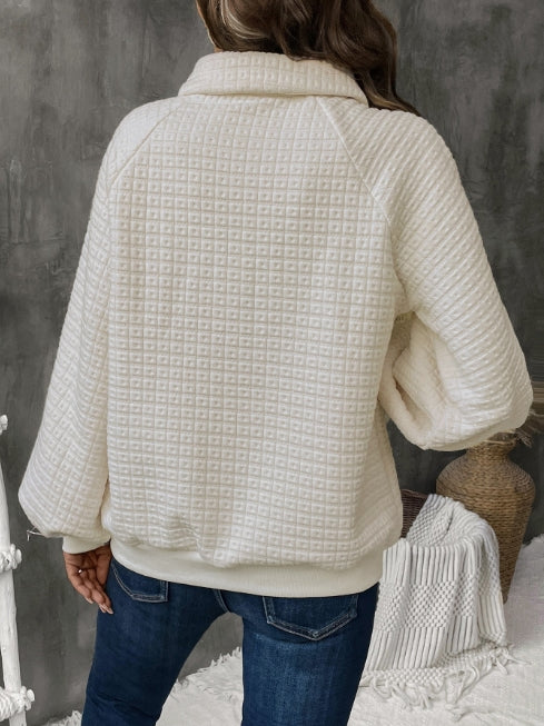 Drune | Sweatshirt - Oversized Fit - Gitterstricktextur - Halber Reißverschluss - Lange Ärmel