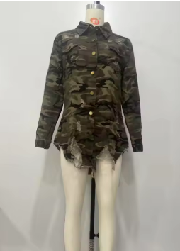 Drune | Camouflage Jacke Mit Vielseitigen Taschen Und Knopfverschluss