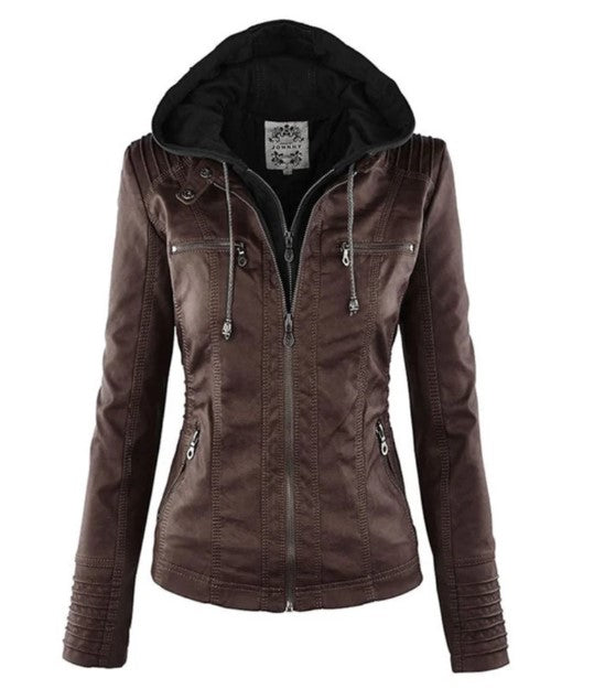 Drune Lederjacke Mit Kapuze Für Damen | Perfekt Für Lässige Tage