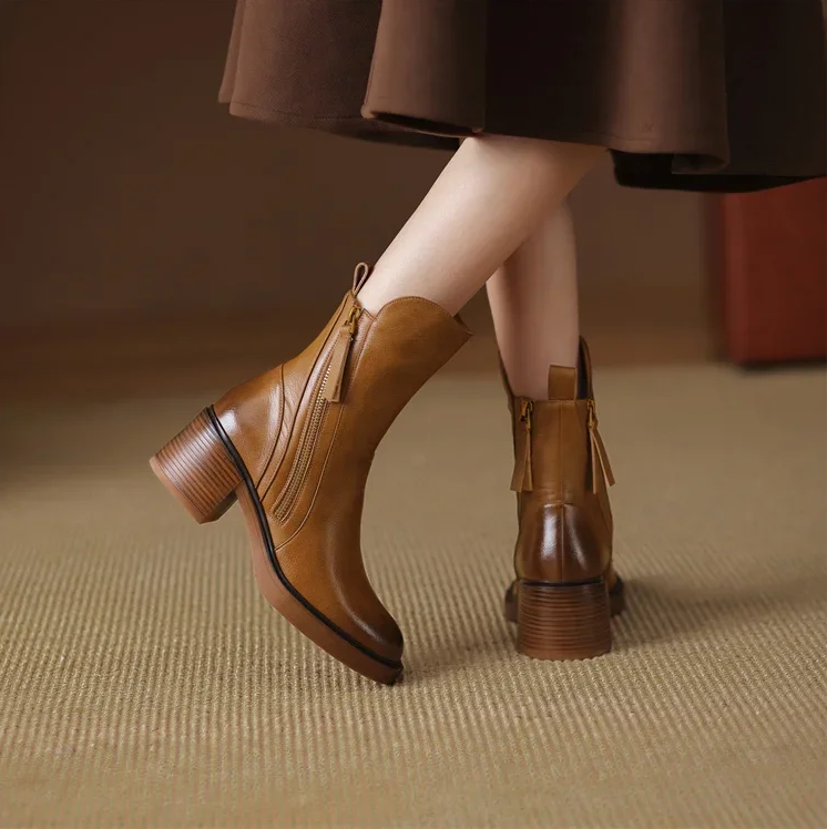 Drune | damenstiefelette aus echtem leder mit blockabsatz