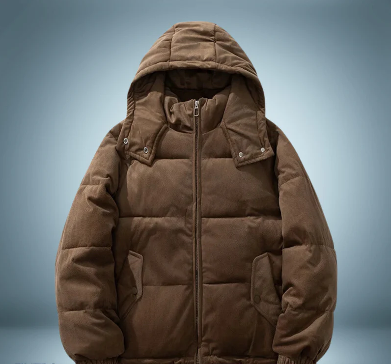 Drune | Braune Daunenjacke mit Kapuze