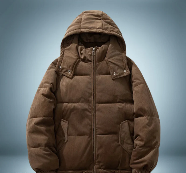 Drune | Braune Daunenjacke mit Kapuze