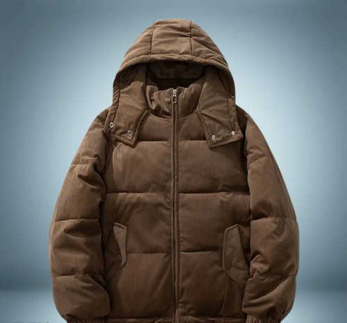 Drune | Braune Daunenjacke mit Kapuze