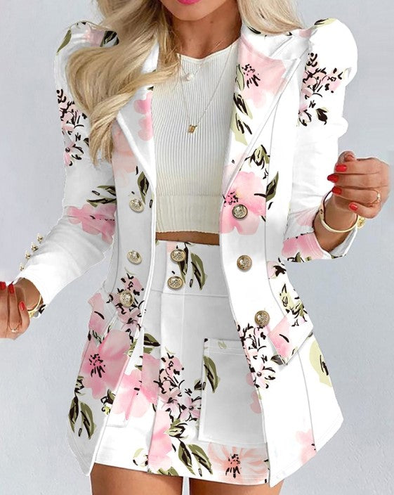 Drune | Damen Blazer mit floralem Muster und puffärmeln