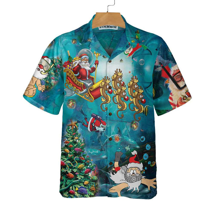 Drune | Scuba Diving Weihnachtsmann Weihnachten Unterwasser Hawaiian Shirt, Einzigartiges Geschenk Für Weihnachten
