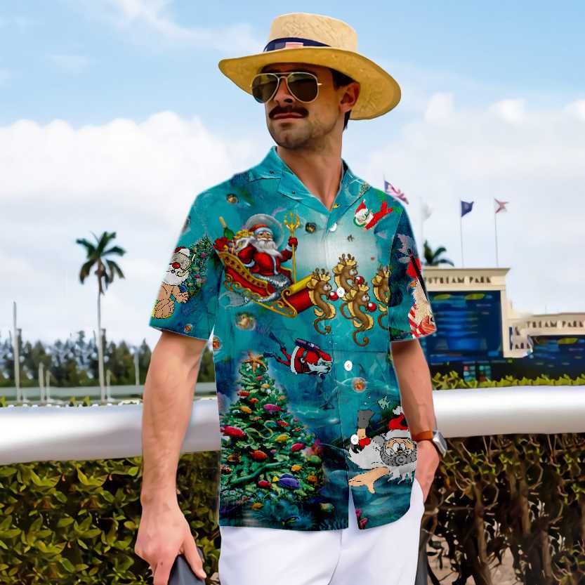 Drune | Scuba Diving Weihnachtsmann Weihnachten Unterwasser Hawaiian Shirt, Einzigartiges Geschenk Für Weihnachten