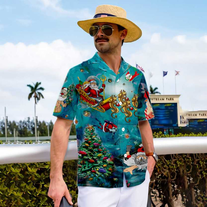 Drune | Scuba Diving Weihnachtsmann Weihnachten Unterwasser Hawaiian Shirt, Einzigartiges Geschenk Für Weihnachten