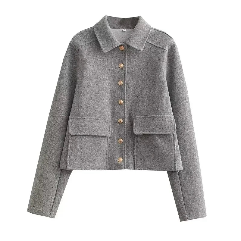 Drune | Cropped Aviator Bomberjacke mit Knopfleiste und Taschen