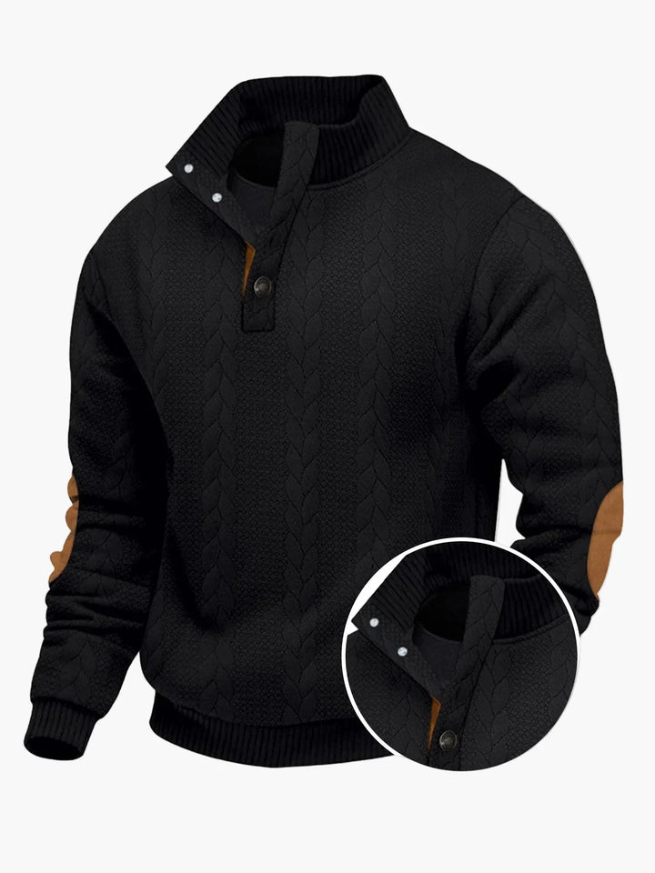 Drune | Strickpullover mit Stehkragen und Ellenbogenpatches - Lässiger Outdoor-Style für Alltag & Freizeit