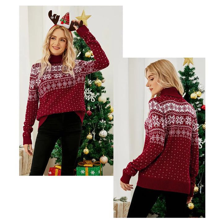 Drune - Hässlicher Weihnachtspulli - Vintage Rollkragenpullover mit Schneeflockenmuster