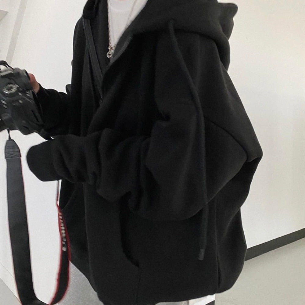 Drune | Zip-up Oversized Solid Pocket Hooded Langarm Lose Baseball Jacke