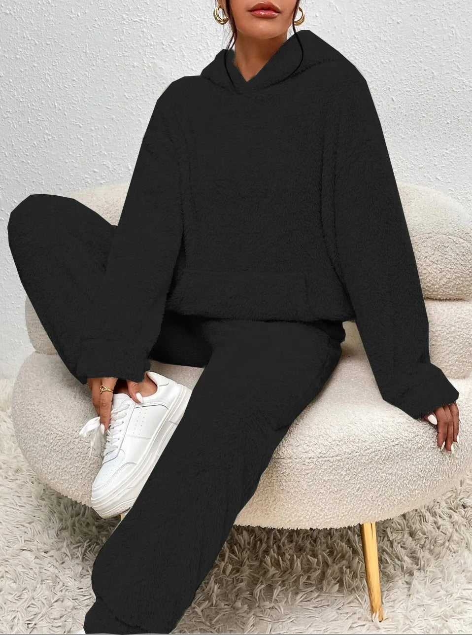 Drune | Kapuzenpullover Weiches Sherpa Fleece Lässige Passform Langärmlig Und Warm