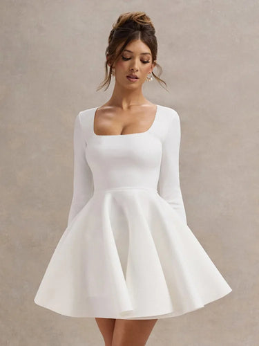 Drune | Elegantes Weißes Mini-Kleid mit Quadrat-Ausschnitt
