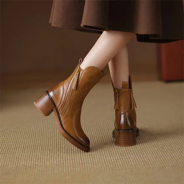 Drune | Leder Stiefeletten Damen – stilvolle Stiefel mit Blockabsatz