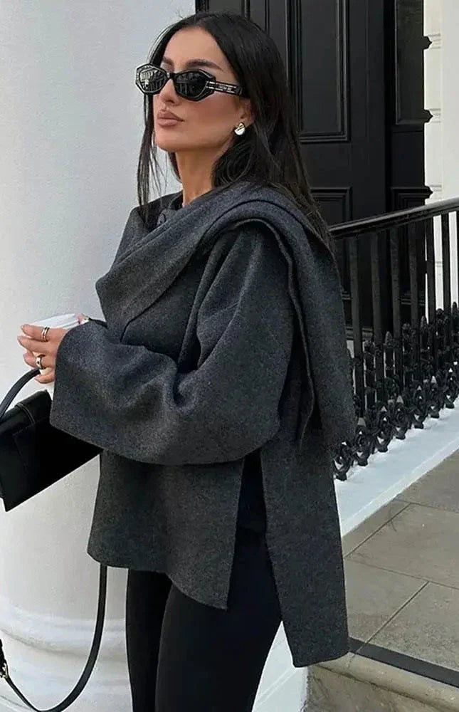 Drune | Gestrickte Capejacke Mit Schal Für Damen Im Eleganten Herbststil