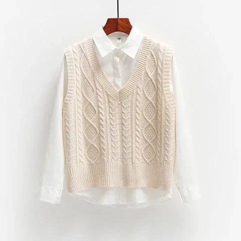 Drune | Damen Kabelstrick Pullover Weste
