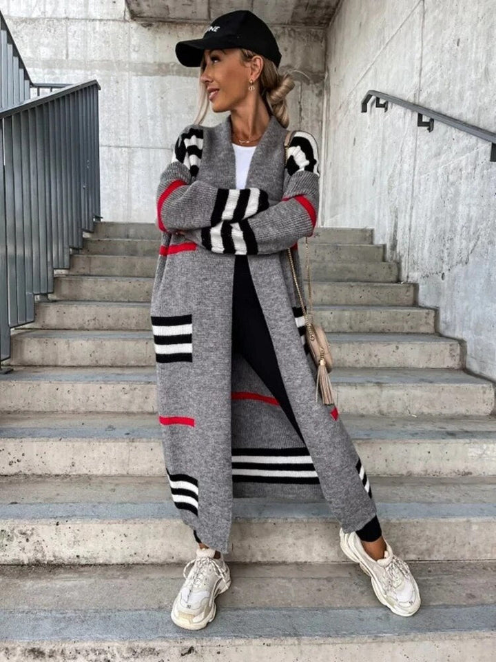 Drune | Lange gestreifte Strickjacke für Damen