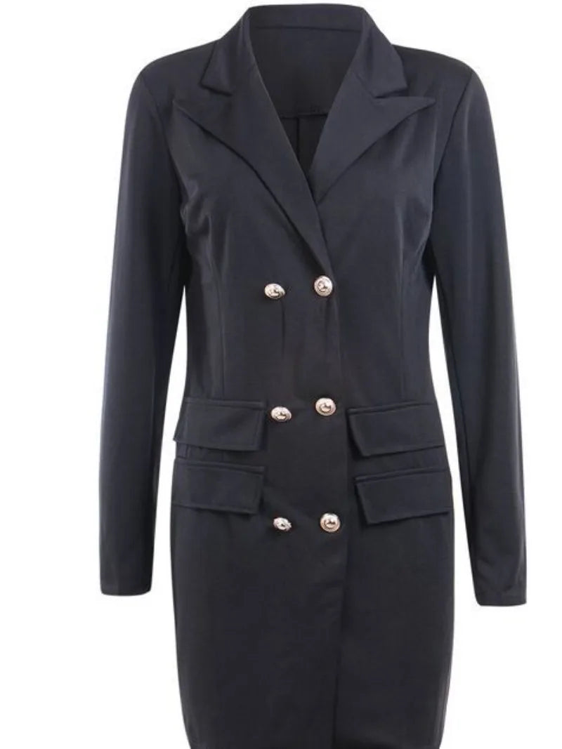 Drune | Frauen Blaue Jacke Elegant Büro Damen Kleid Langarm Schwarz Weiß Frühling Sommer Weiblich Lässig Mode Große Größe Anzug