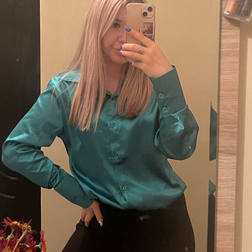 Drune | Satinierte Bluse Mit Polo Kragen Seidenbluse Fürs Büro Weinlese Design Mit Lockerer Knopf Elegante Mode