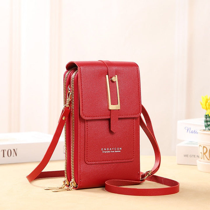 Drune Leder Smartphone Clutch | Damen Handtasche mit Touchscreen-Fenster