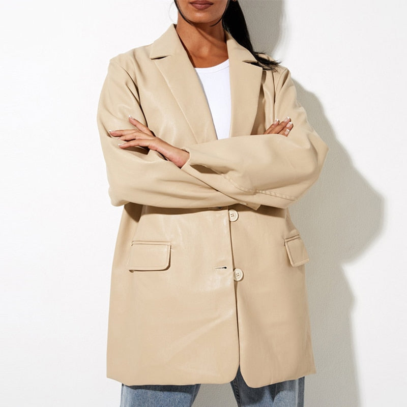 Drune | Vintage Blazer mit Lederlook für Damen