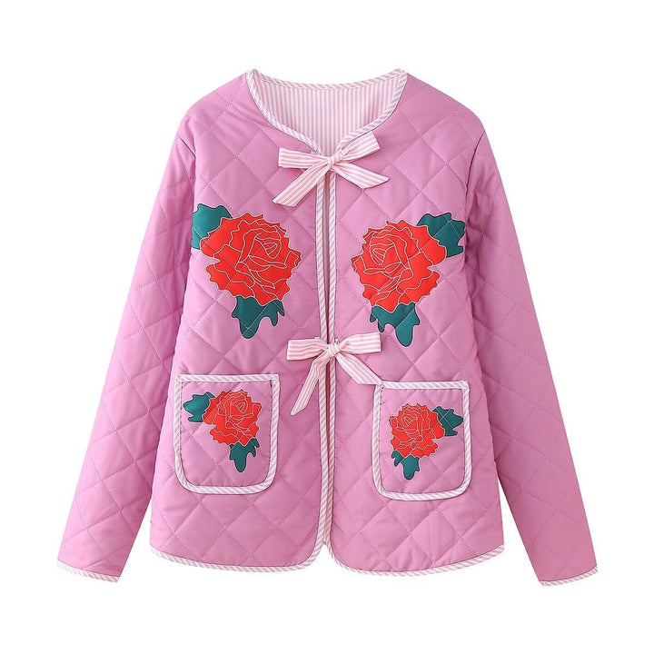 Drune | Rosa Damenjacke mit Patchwork und Schleife