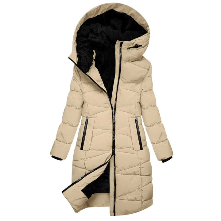 Drune | Winter Steppmantel Lang - Winddichte Kapuzenjacke mit Reißverschluss, Modisch & Elegant