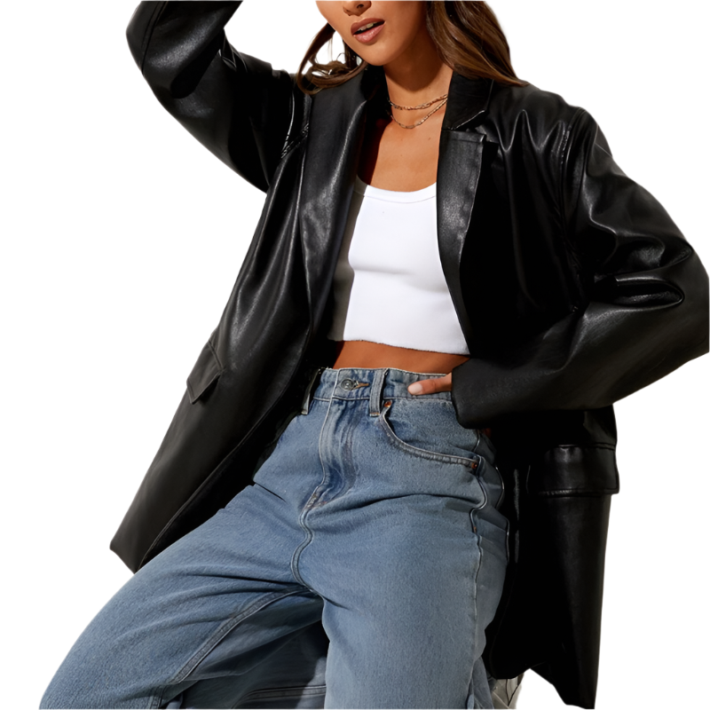 Drune | Vintage Blazer mit Lederlook für Damen
