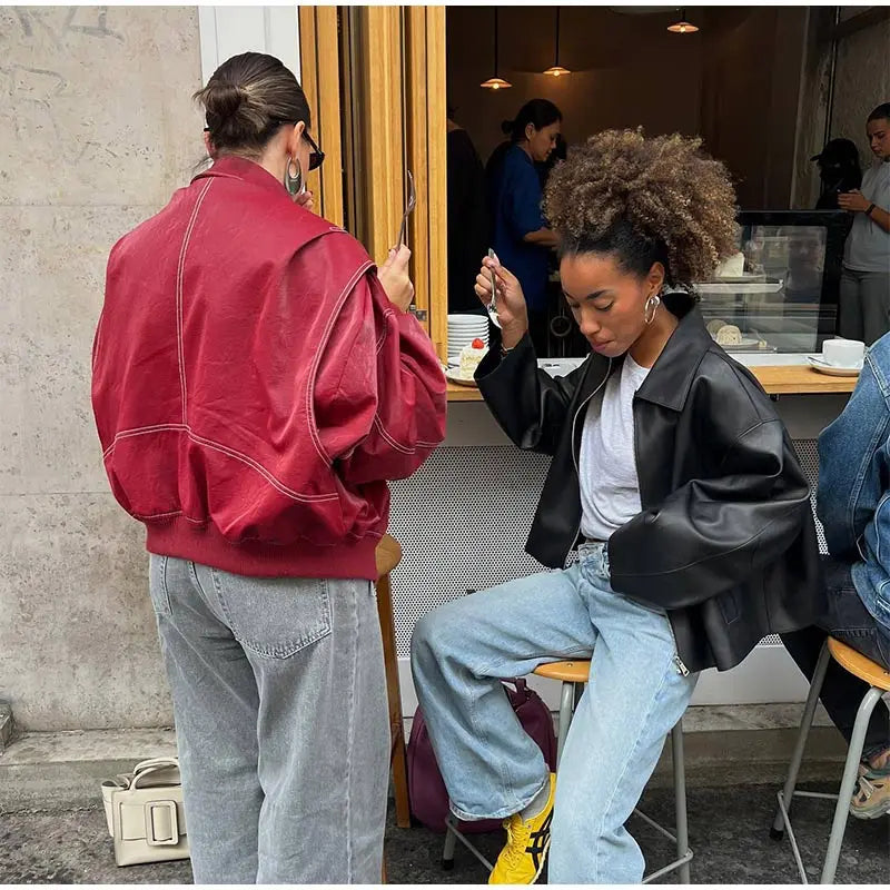 Drune | Vintage Übergroße Lederjacke für Damen - Perfekt für Drune | Tage